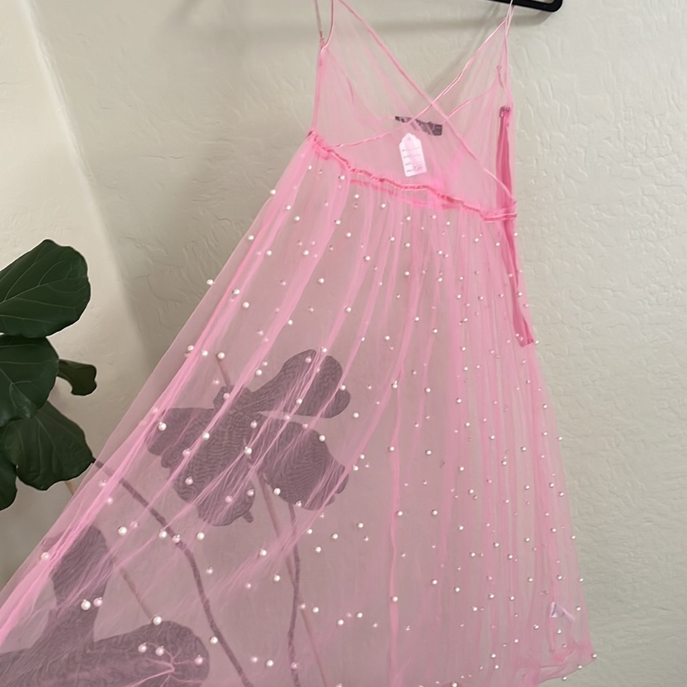romantic sheer dress with pearls
